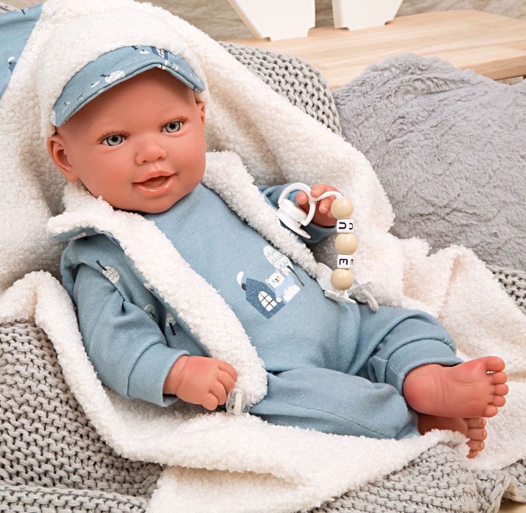 Bebé Reborn 45 cm Bruno  | Realista con Ropita Azul y Manta | Extremidades de Vinilo y Cuerpo Blando - Arias 98150