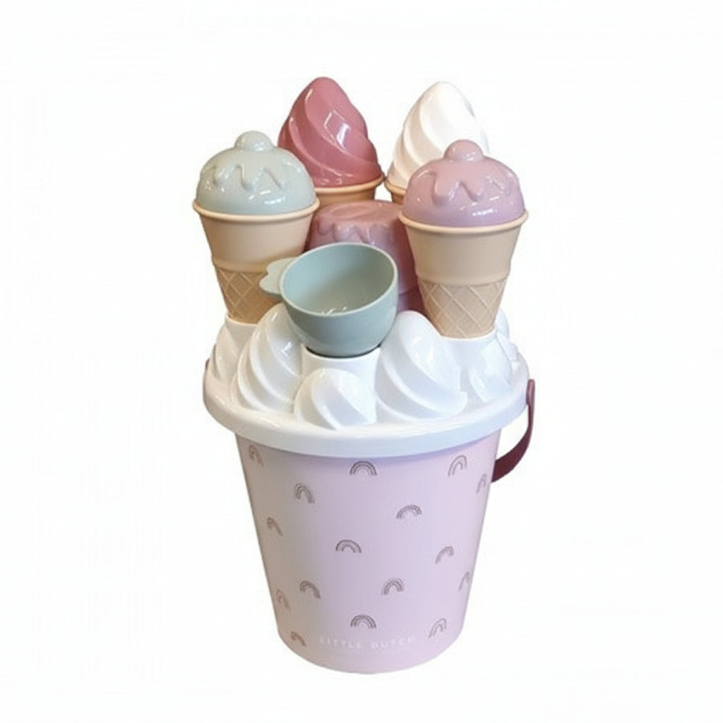Cubo de playa helados y cupcakes rosa Little Dutch - set completo 14 piezas