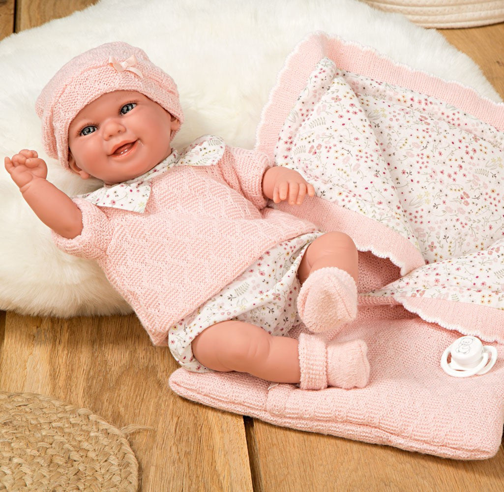 Weighted doll Elegance 35cm Babyto pink flowers with blanket - Arias 60727