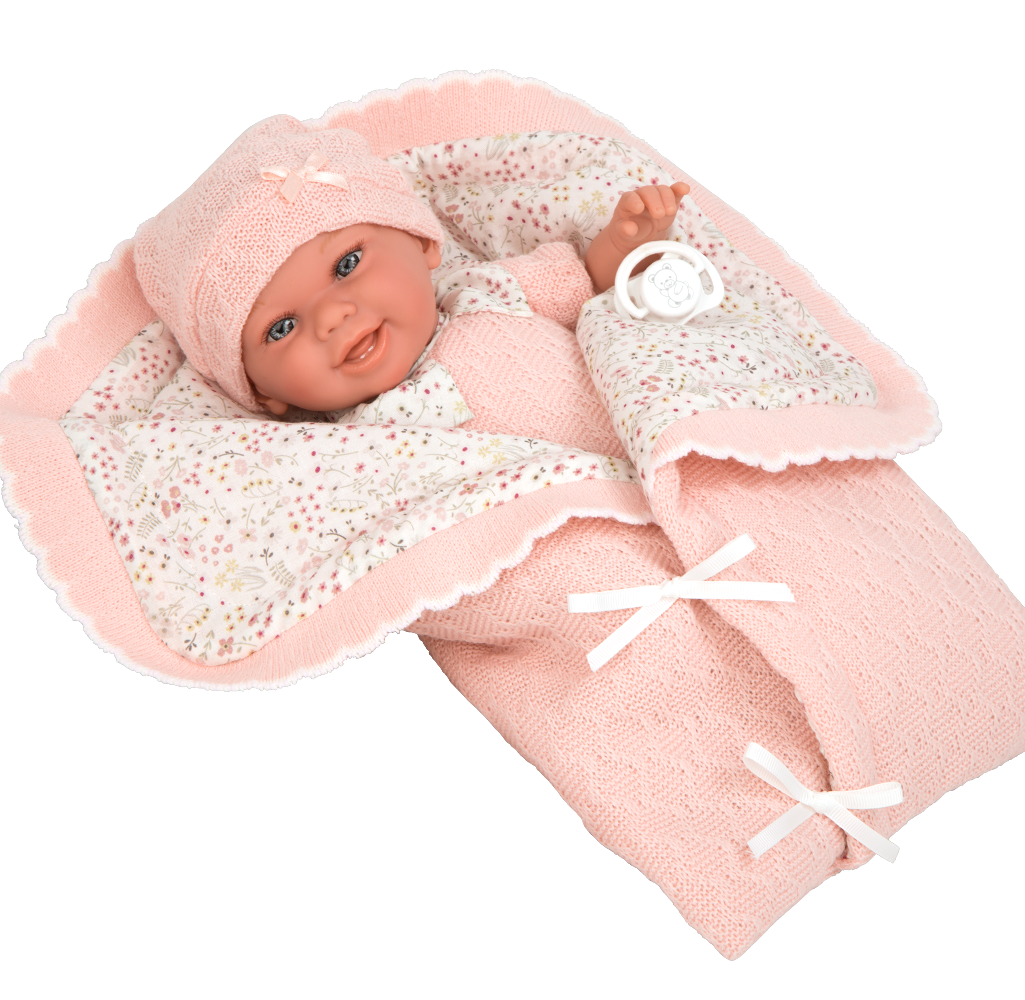 Weighted doll Elegance 35cm Babyto pink flowers with blanket - Arias 60727