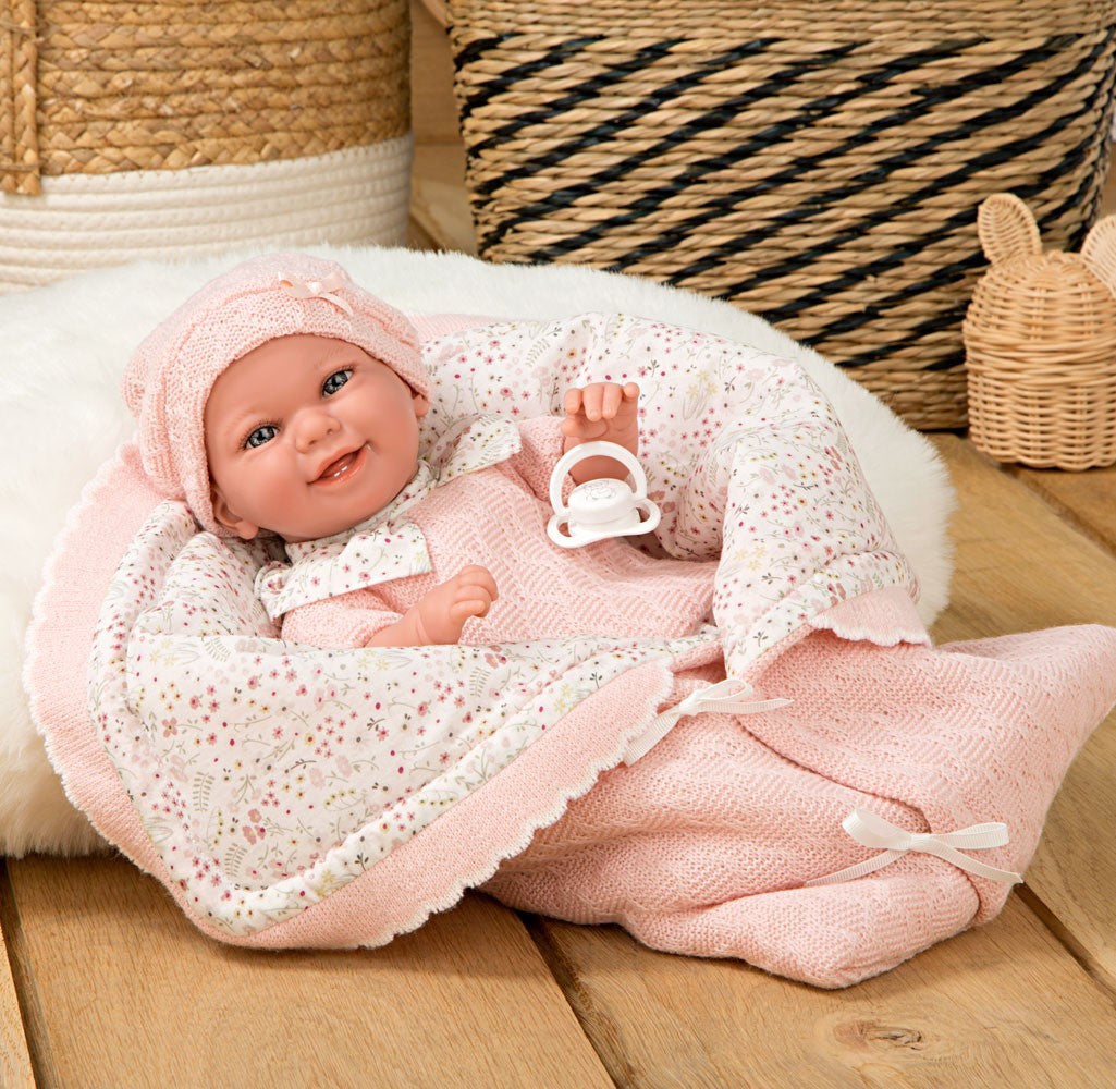 Weighted doll Elegance 35cm Babyto pink flowers with blanket - Arias 60727
