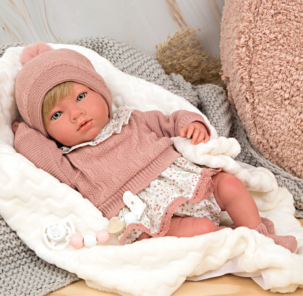 Bebé Reborn 40 cm Abril rosa con manta - Arias 98144