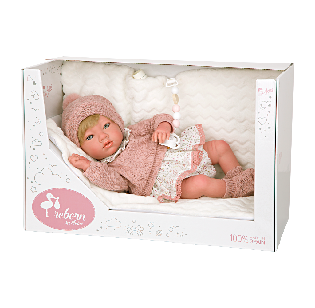 Bebé Reborn 40 cm Abril rosa con manta - Arias 98144