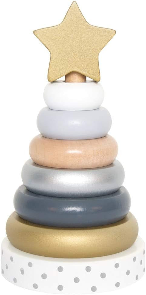 Juego Apilable Torre con Estrella de Madera - JaBaDaBaDo