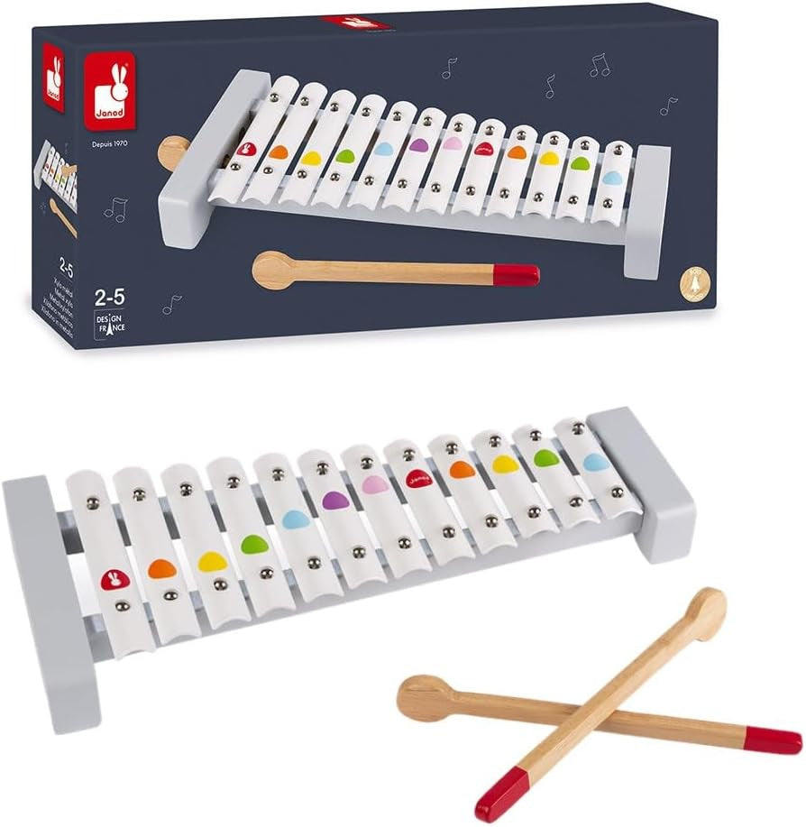 Xilófono de madera Janod Confeti J07604 con 12 teclas de colores y 2 baquetas