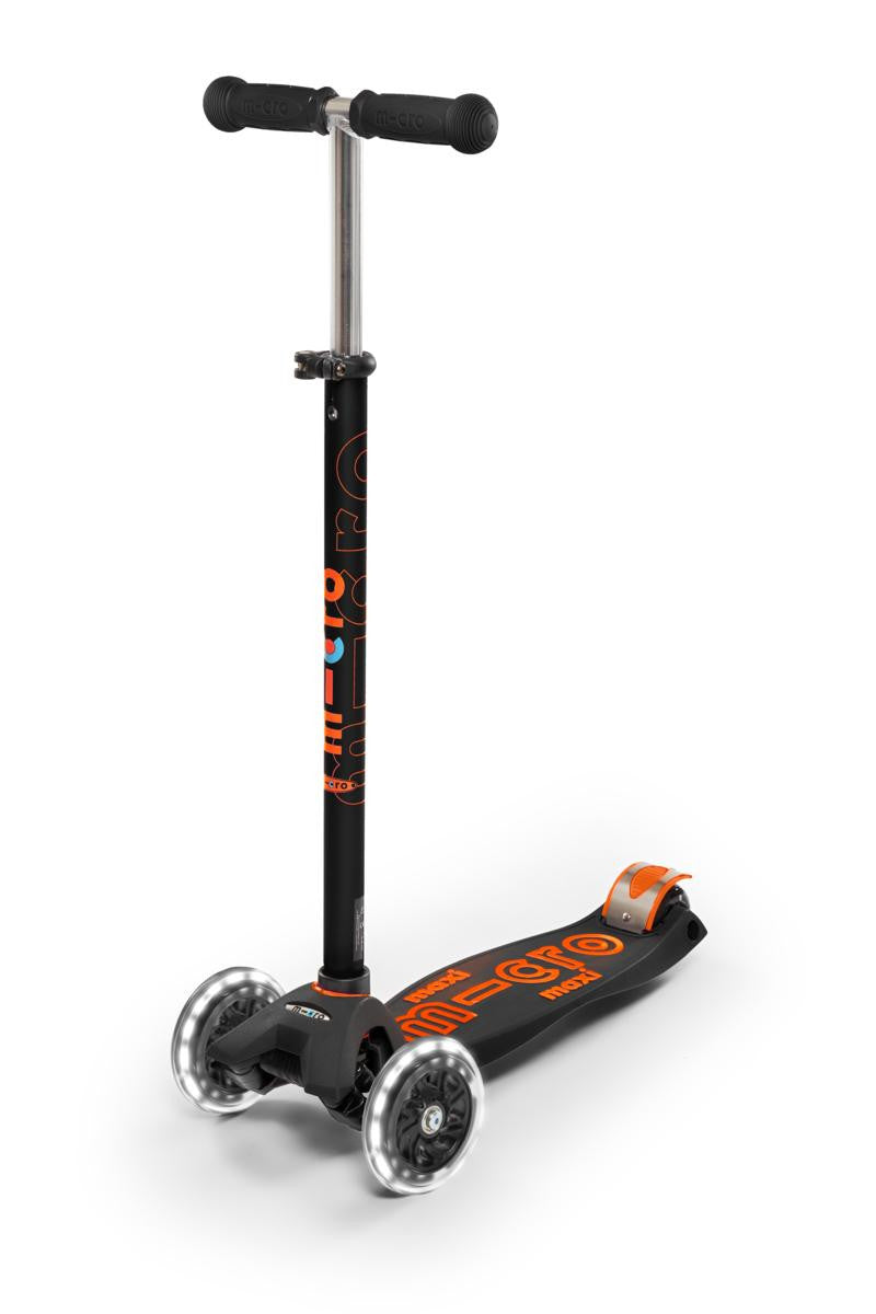 Patinete maxi deluxe, luces led,niños 5-12 años,color Negro/Naranja - Micro MMD143