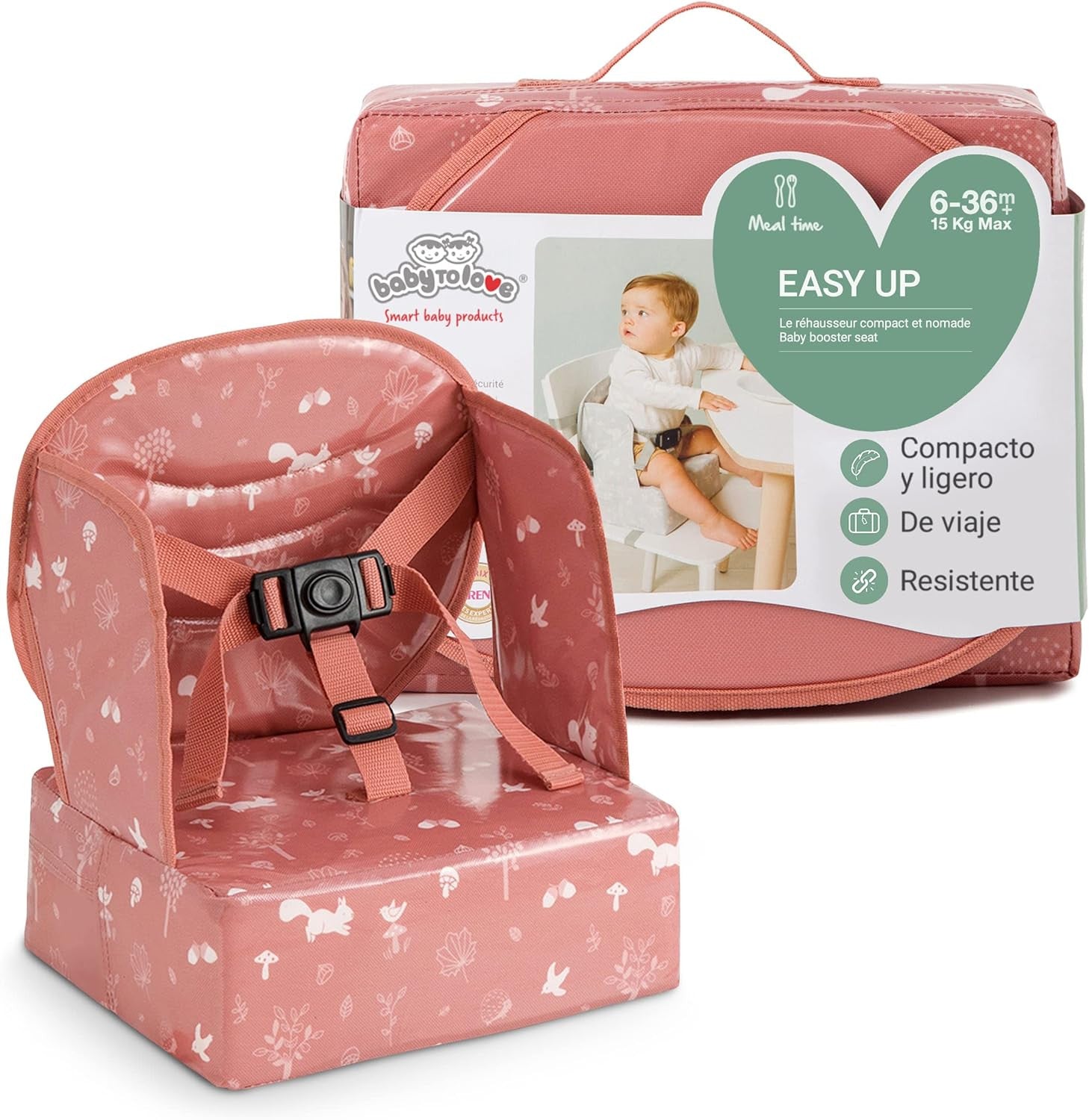 Silla elevadora para bebe easy up bosque rosa - babytolove 304102