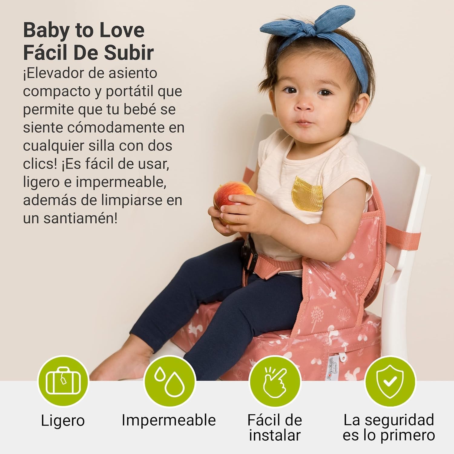 Silla elevadora para bebe easy up bosque rosa - babytolove 304102