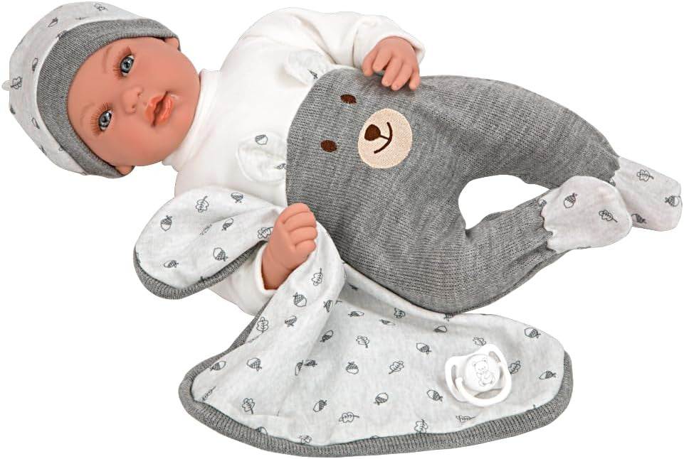 Muñeca elegance Mies gris con manta y mecanismo de risa - Muñecas Arias 65352
