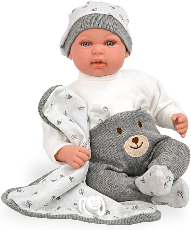 Muñeca elegance Mies gris con manta y mecanismo de risa - Muñecas Arias 65352