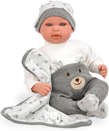 Muñeca elegance Mies gris con manta y mecanismo de risa - Muñecas Arias 65352