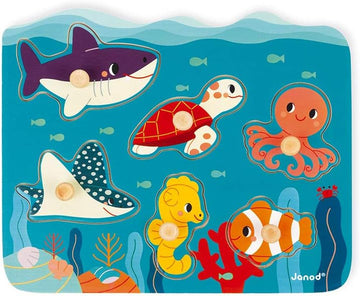 Puzle de madera encajable Animales Marinos 6 piezas - Janod J08619