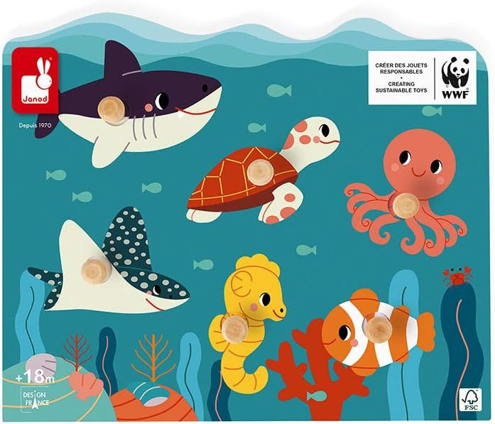 Puzle de madera encajable Animales Marinos 6 piezas - Janod J08619