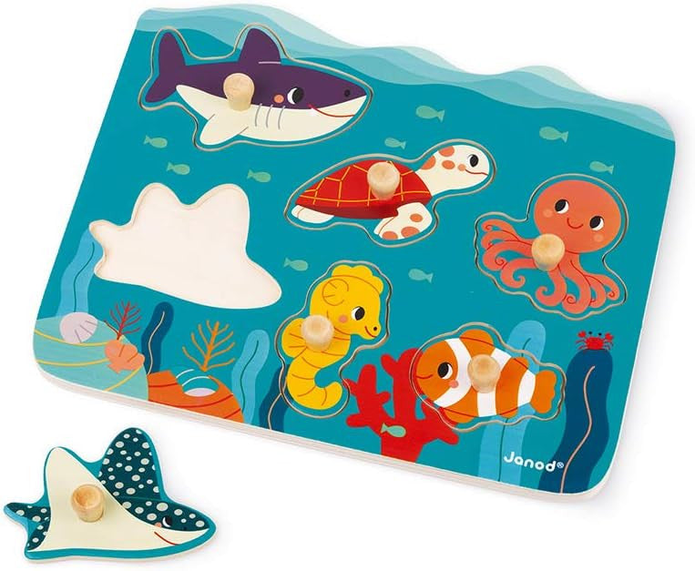 Puzle de madera encajable Animales Marinos 6 piezas - Janod J08619