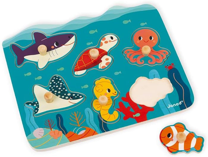 Puzle de madera encajable Animales Marinos 6 piezas - Janod J08619