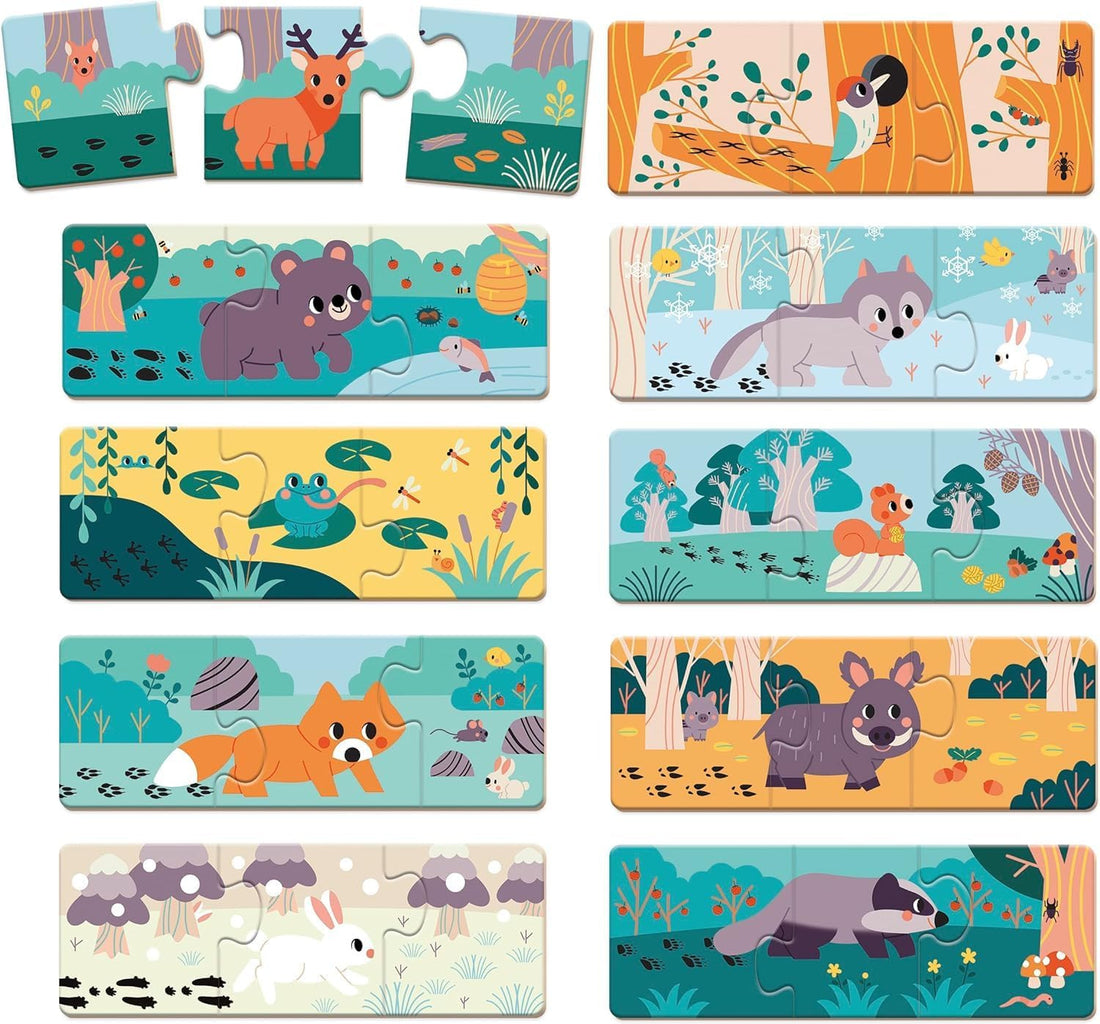 Puzle Animales Las Huellas - 10 Puzles de 3 piezas cada uno - Janod J08649