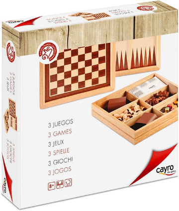 Juego de mesa 3 en 1 Damas - Ajedrez y Backgammon Marquetería - Caryro 603
