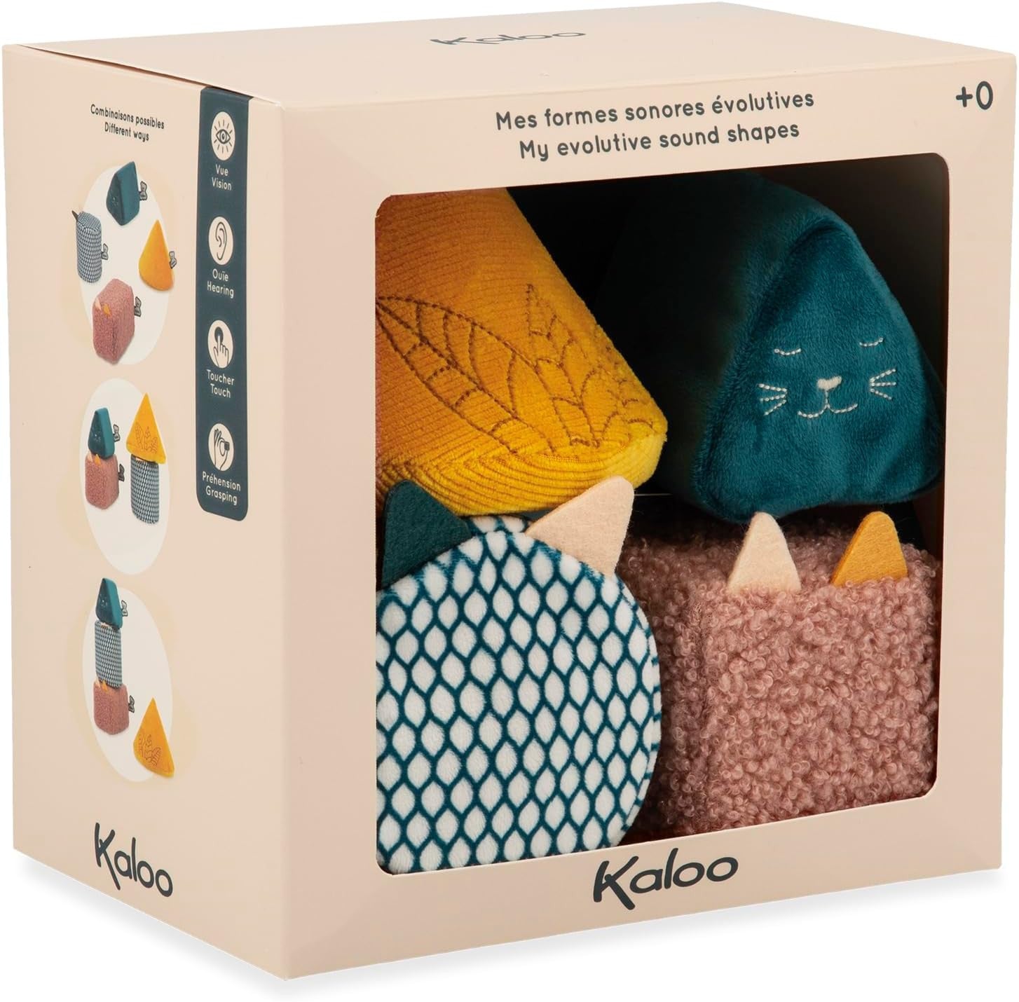 4 Formas con Sonidos - Juego de Apilar Sensorial - Estimulación Auditiva y Táctil para Bebés - Kaloo K227002