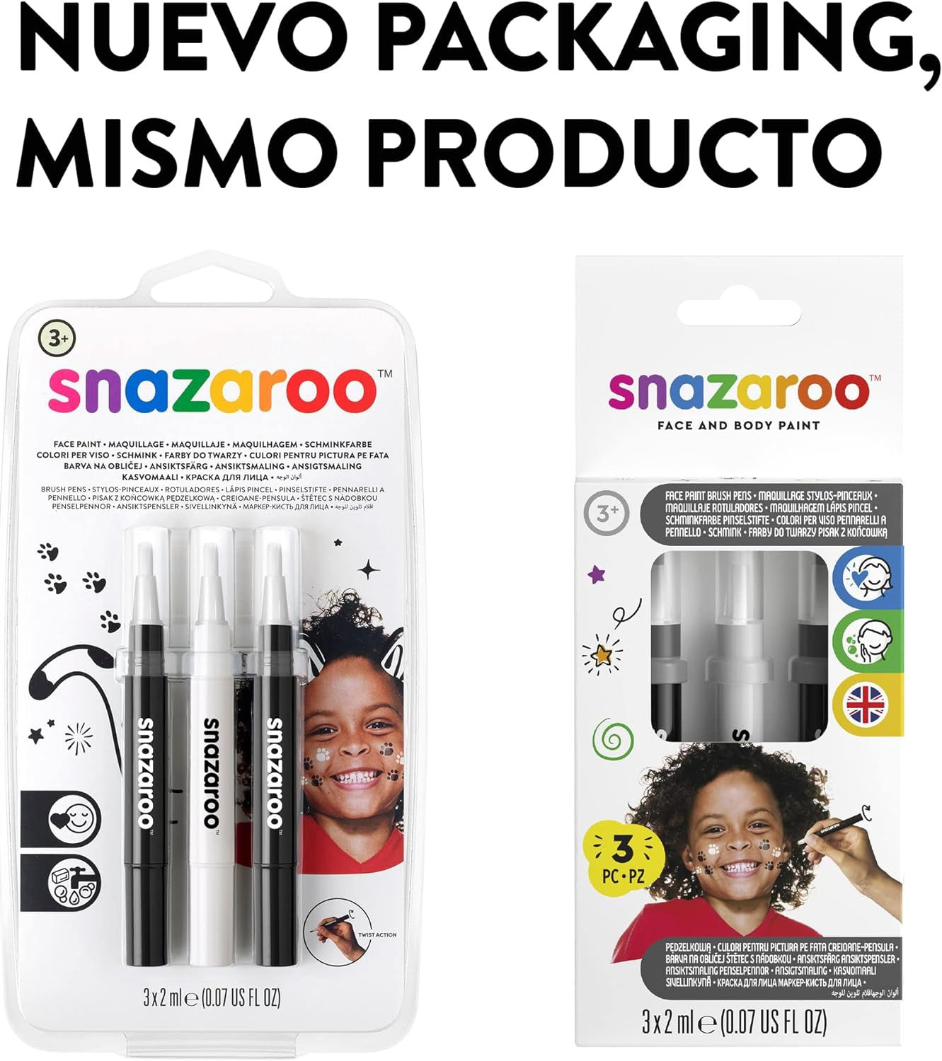 Set de 3 rotuladores de Maquillaje de Fantasía corporal - Blanco y negro - Snazaroo