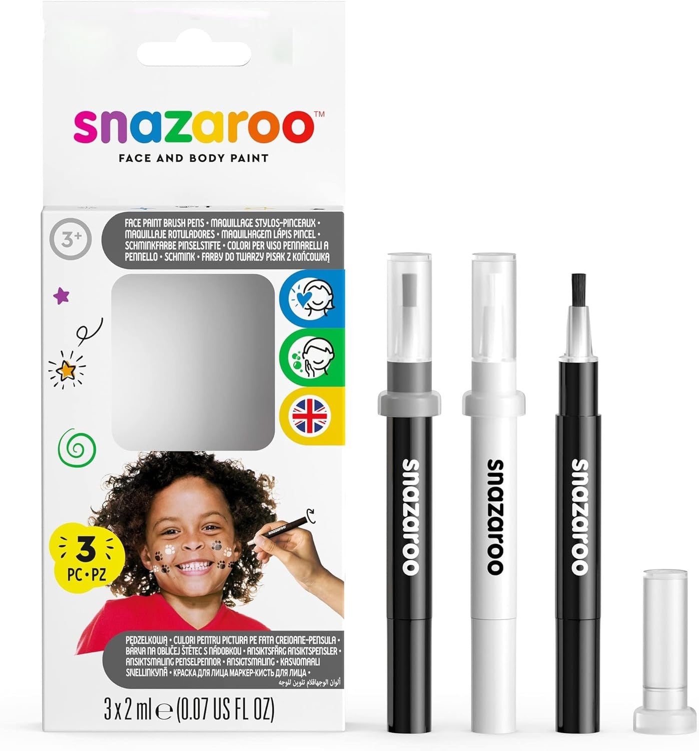 Set de 3 rotuladores de Maquillaje de Fantasía corporal - Blanco y negro - Snazaroo