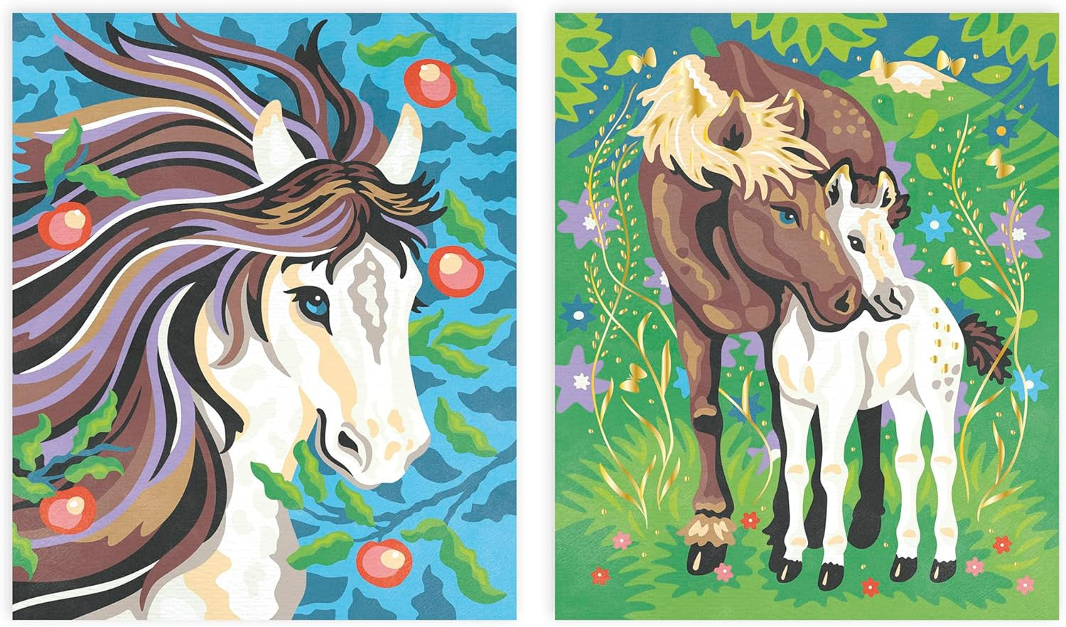 Juego de manualidades Pintura por números Acuarela Caballos - J07953