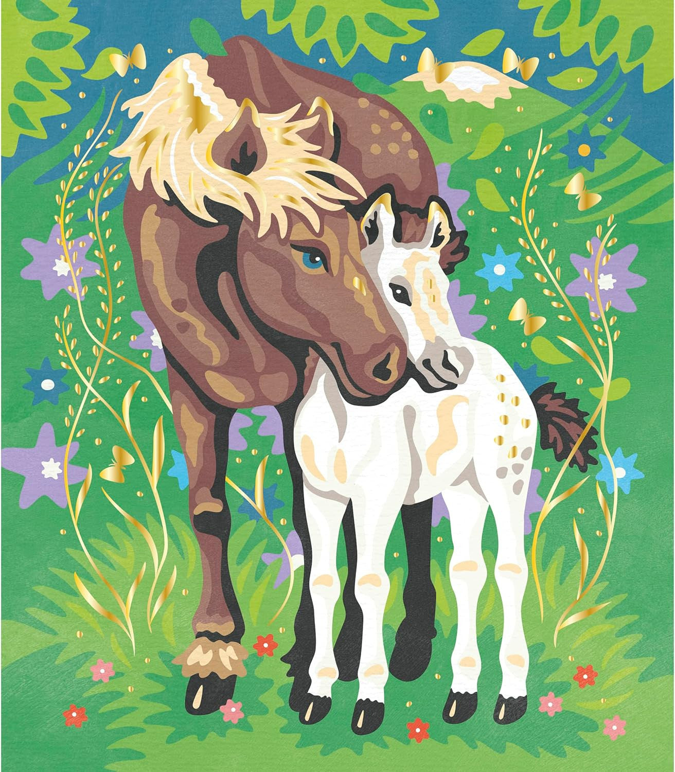 Juego de manualidades Pintura por números Acuarela Caballos - J07953