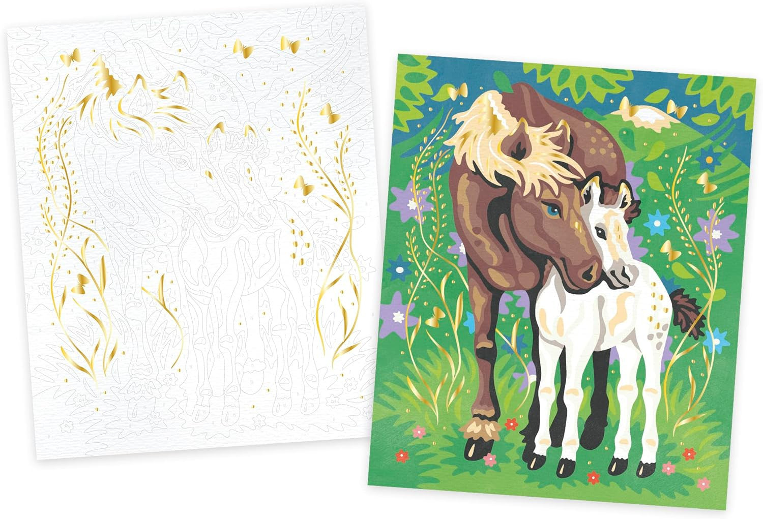Juego de manualidades Pintura por números Acuarela Caballos - J07953