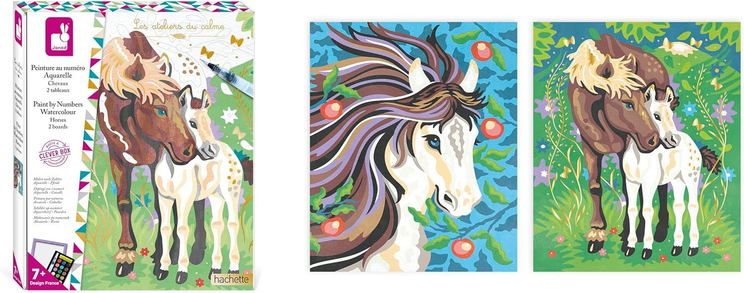 Juego de manualidades Pintura por números Acuarela Caballos - J07953