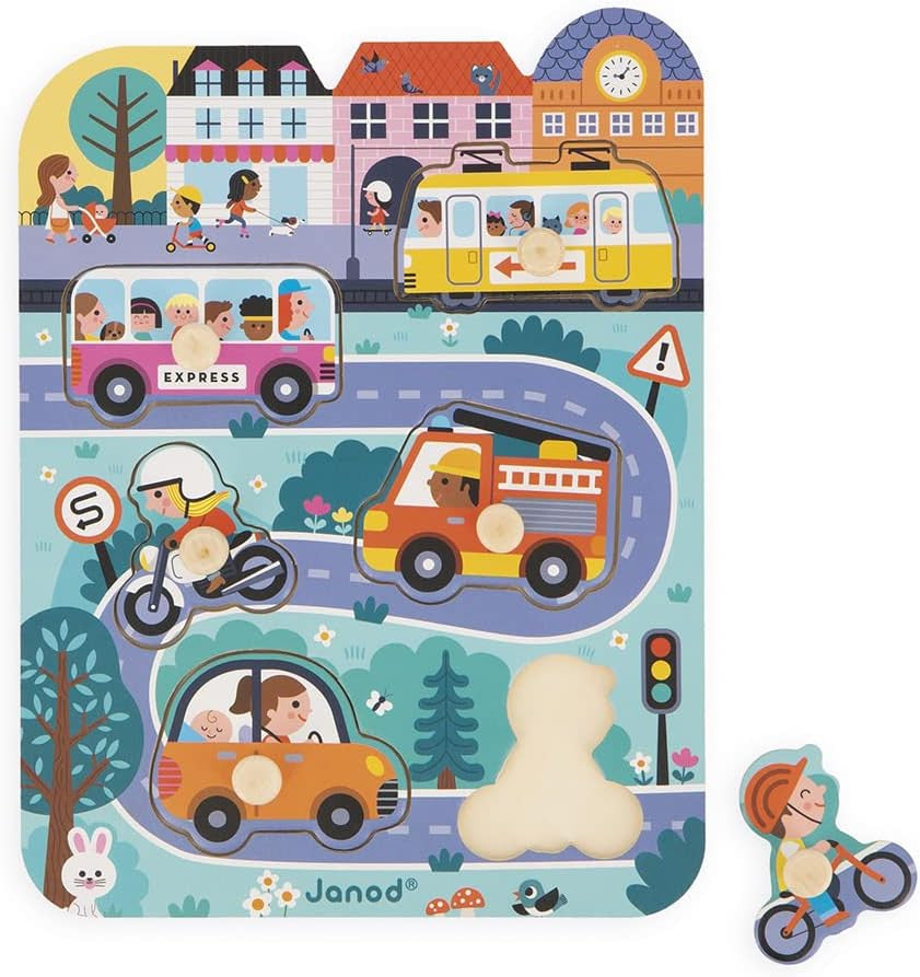 Puzzle de madera en La Ciudad - Primera infancia - 6 piezas - Janod J07106