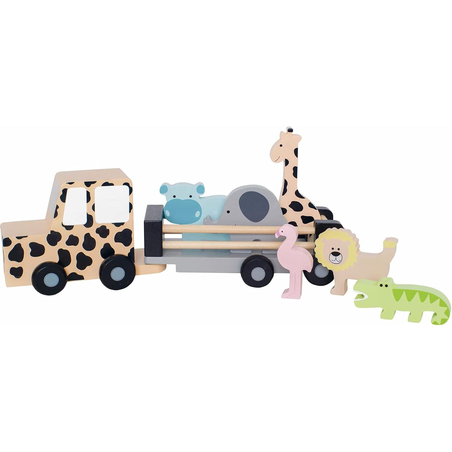 Coche Safari con animales de madera - Jeep - Jababado W7171