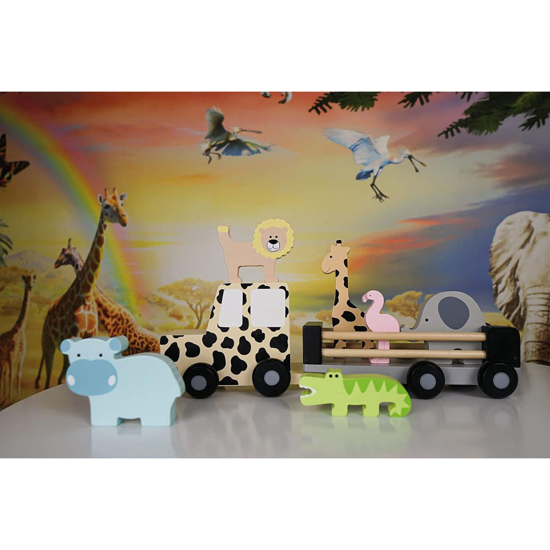 Coche Safari con animales de madera - Jeep - Jababado W7171