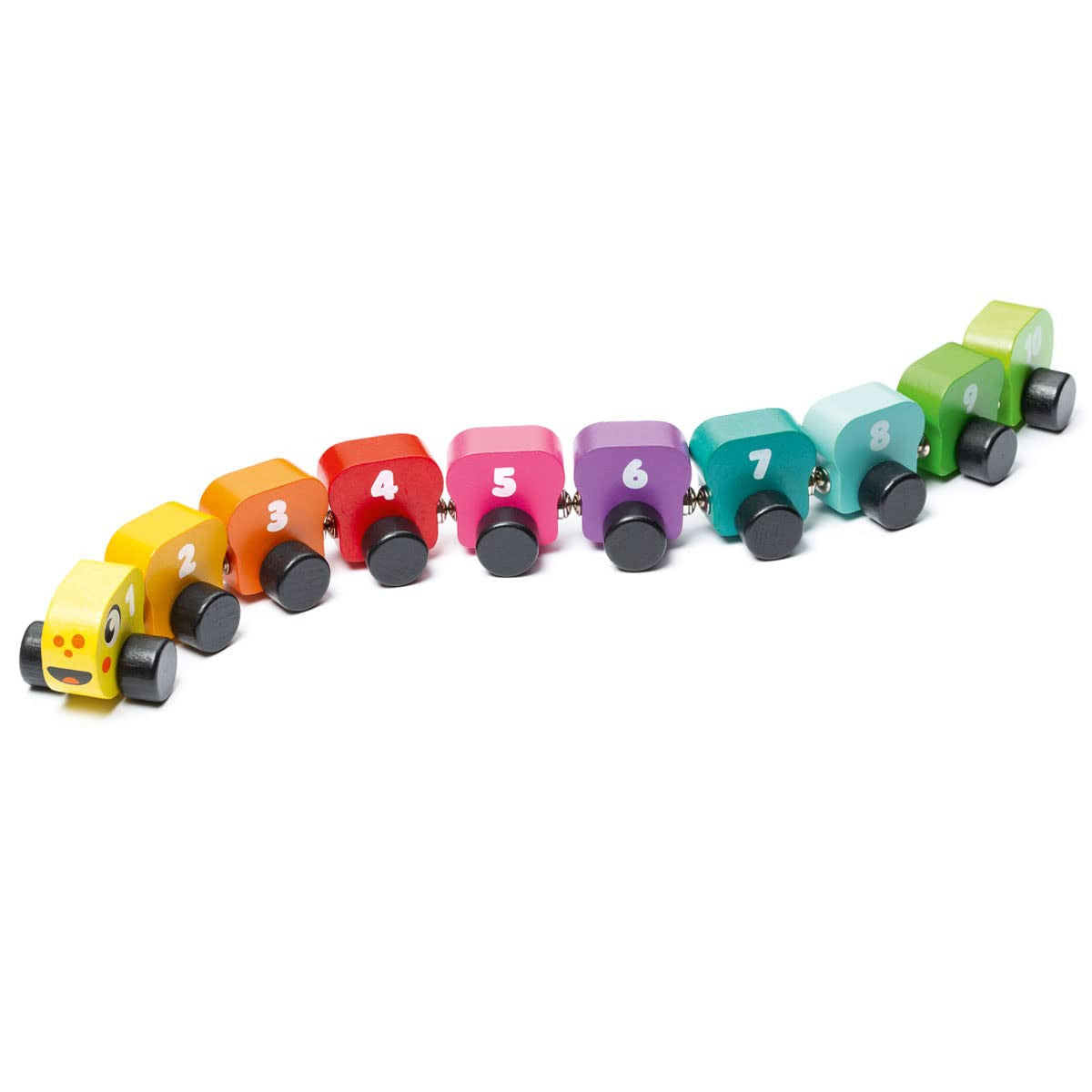 Juego de Madera Rainbow Caterpillar - Vagones de tren unidos con imán - Cubika 15399