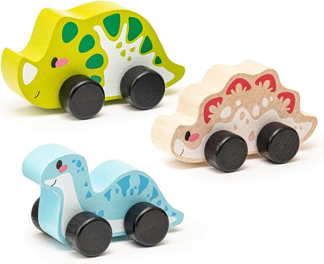 Juguete de madera Dinosaurios con ruedas - Joyful Dinos - Cubika 15597