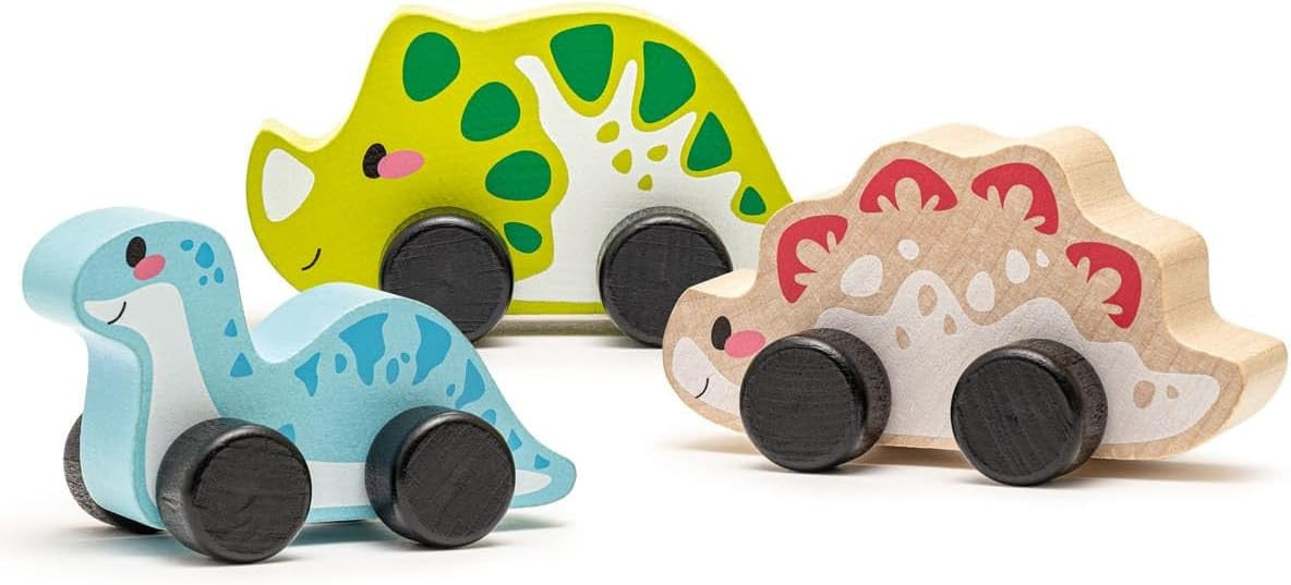 Juguete de madera Dinosaurios con ruedas - Joyful Dinos - Cubika 15597