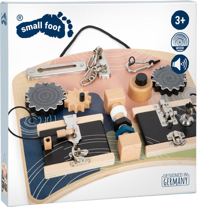 Tablero de motricidad con candados y giros para niños a partir de 3 años - Small foot 12392