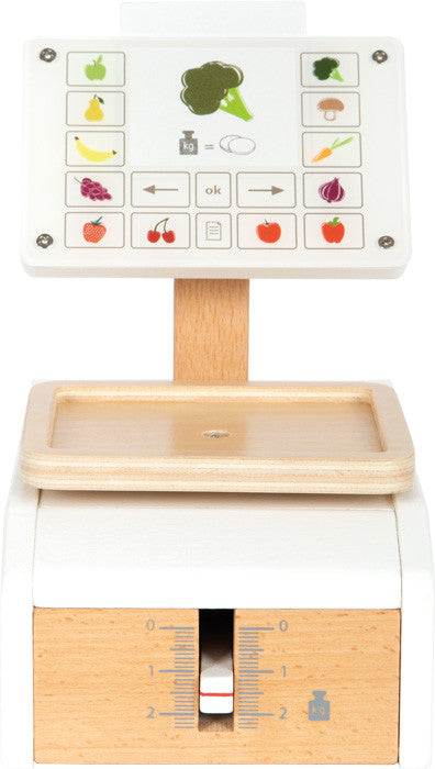 Báscula de madera Fresh para cocina, multifuncional, a partir de 3 años.  ¡Práctica y divertida! - Small foot 12418