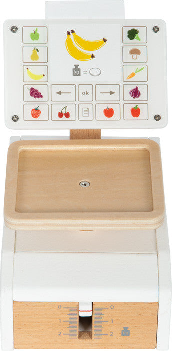 Báscula de madera Fresh para cocina, multifuncional, a partir de 3 años.  ¡Práctica y divertida! - Small foot 12418