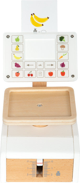 Báscula de madera Fresh para cocina, multifuncional, a partir de 3 años.  ¡Práctica y divertida! - Small foot 12418