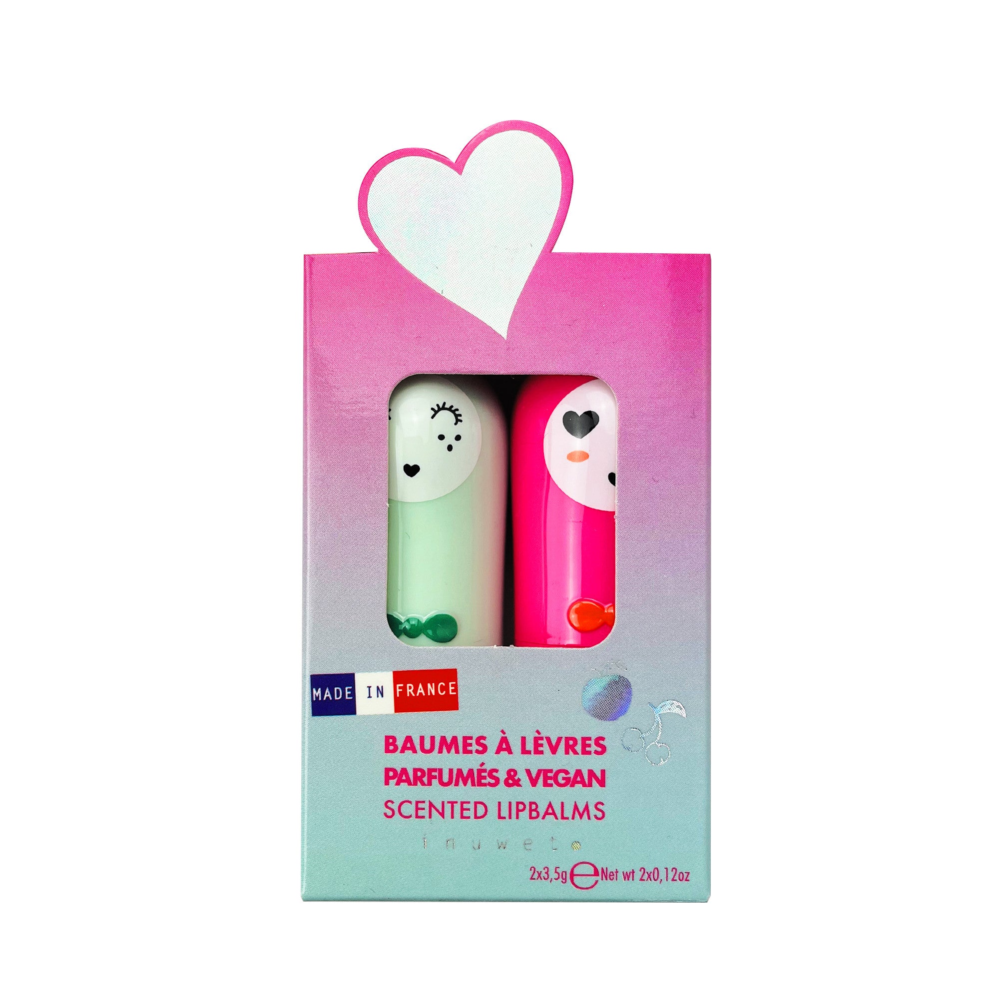 Set de 2 bálsamos labiales veganos love (manzana-cereza) - inuwet