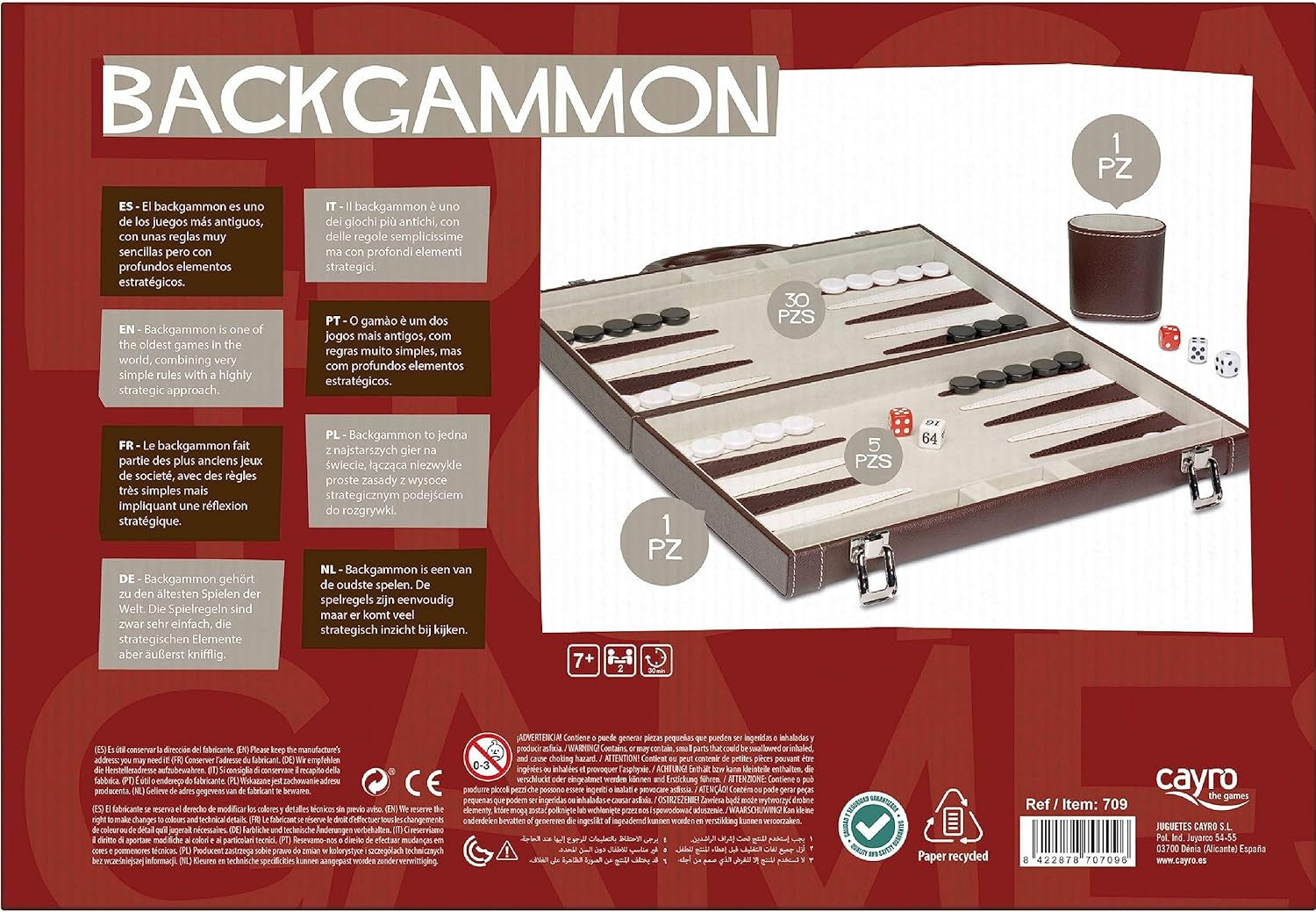 Juego de Mesa Clásico Backgammon - Cayro 709