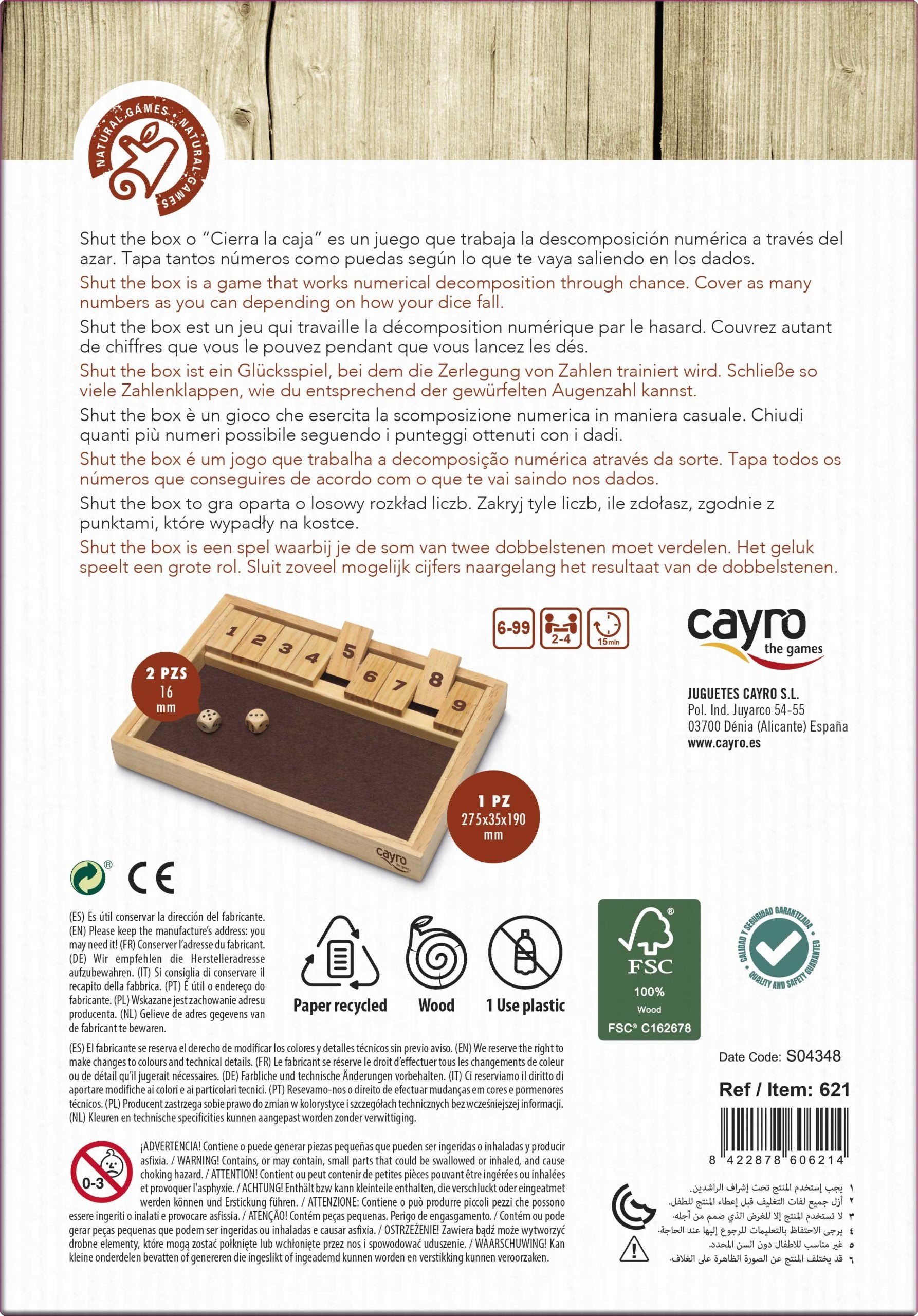 Juego de Descomposición Numérica "Shut The Box" - Cayro 621