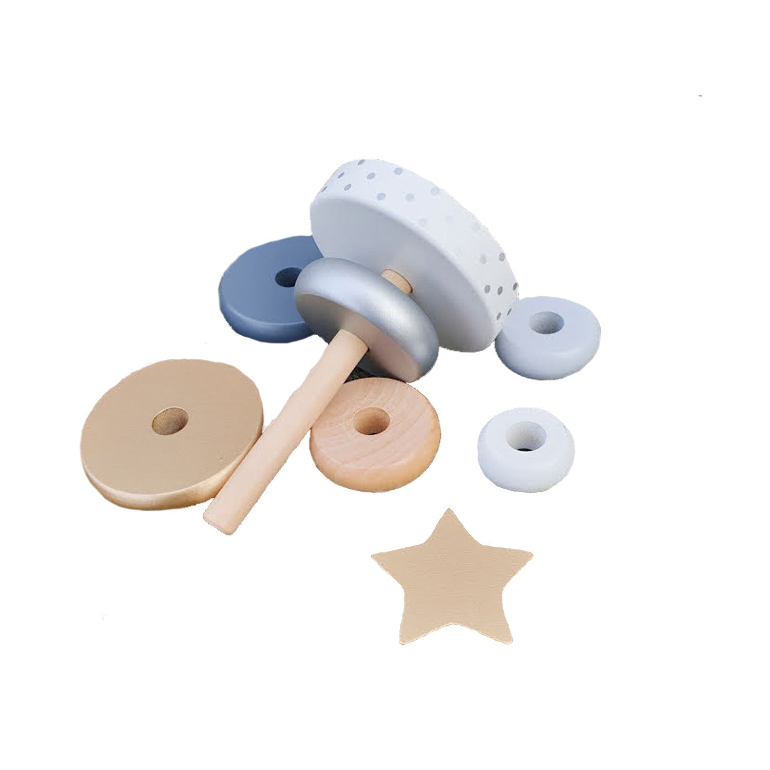 Juego Apilable Torre con Estrella de Madera - JaBaDaBaDo