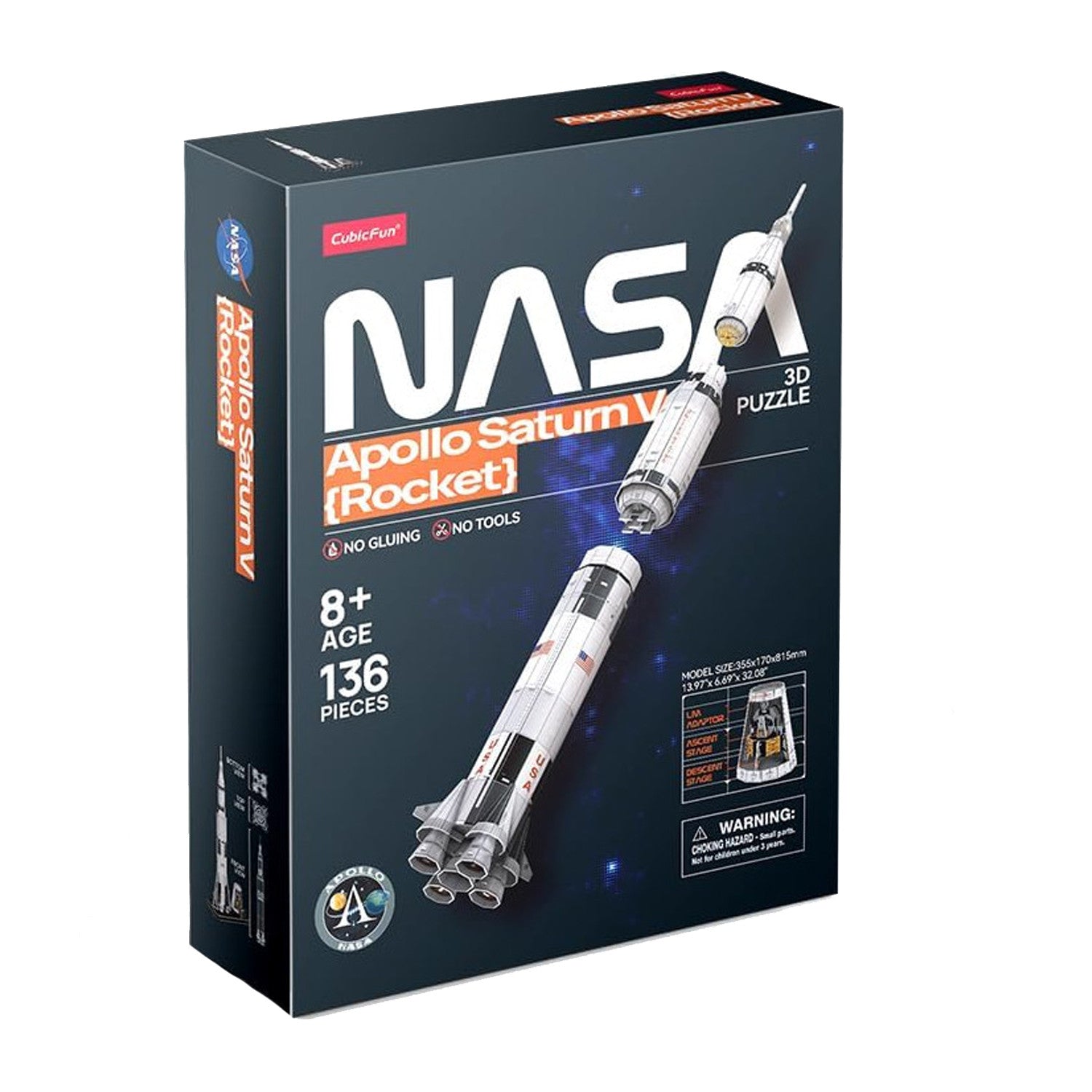 Puzzle 3d cohete apolo saturno v de la nasa - worldbrands