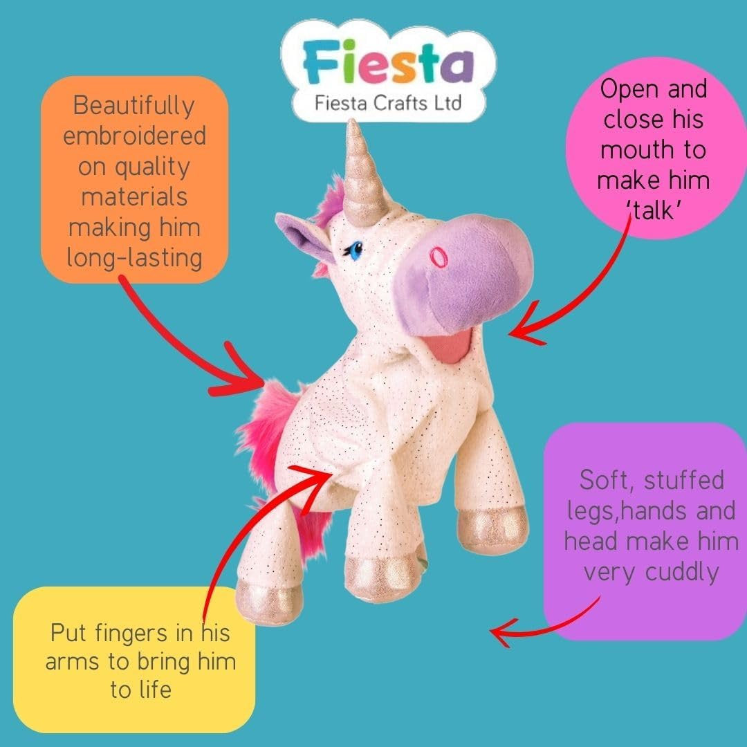 Marioneta de mano Unicornio con boca movible - Fiesta Crafts