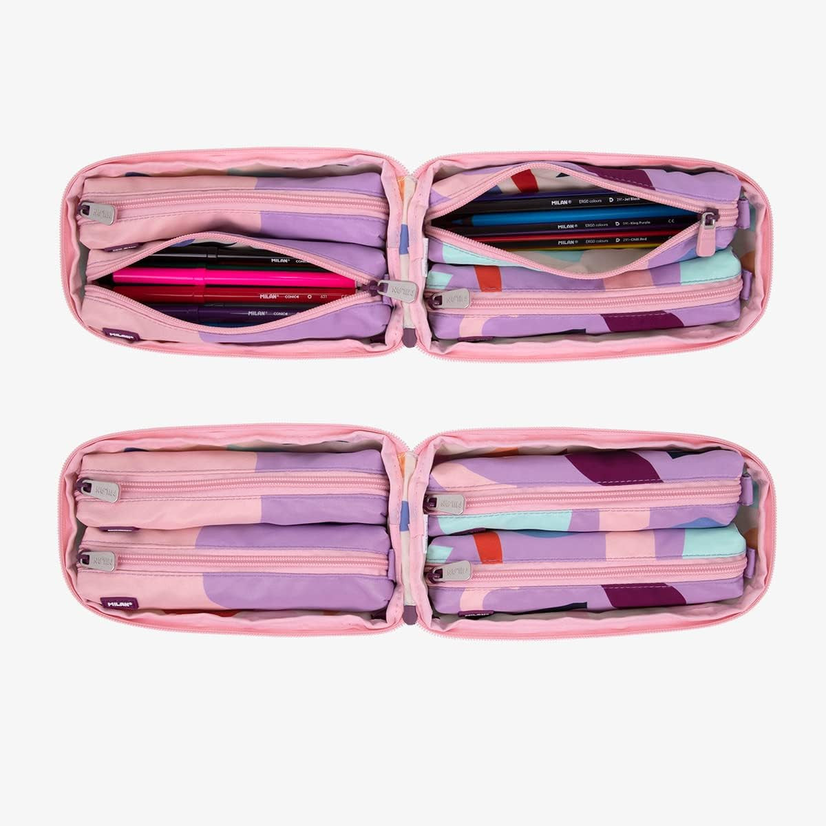 Estuche Ovalado 4 departamentos Fun Animals Violeta - Milan