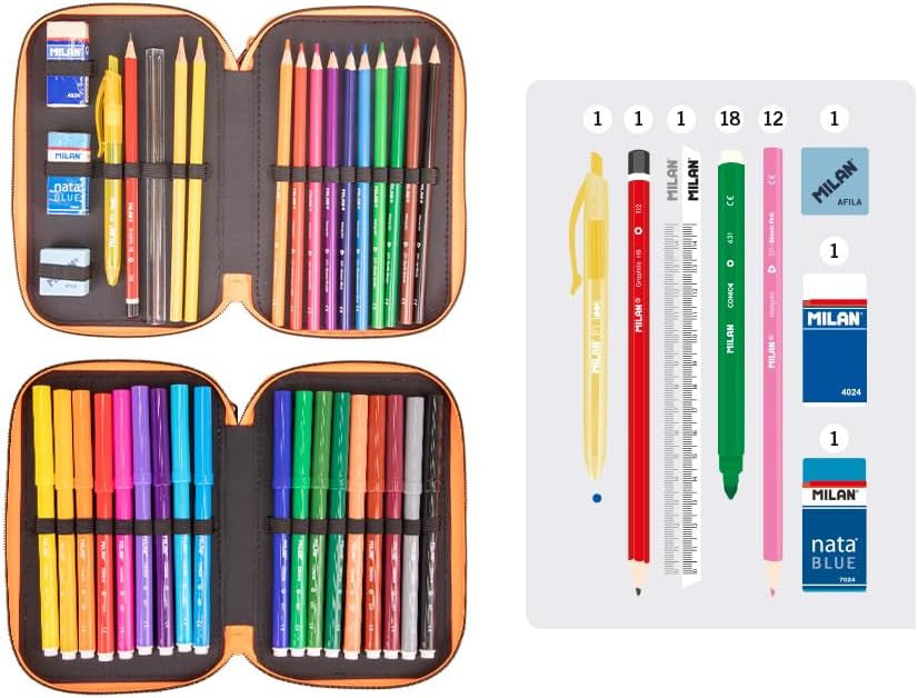 Estuche 2 pisos con material escolar serie Tandem - Milan