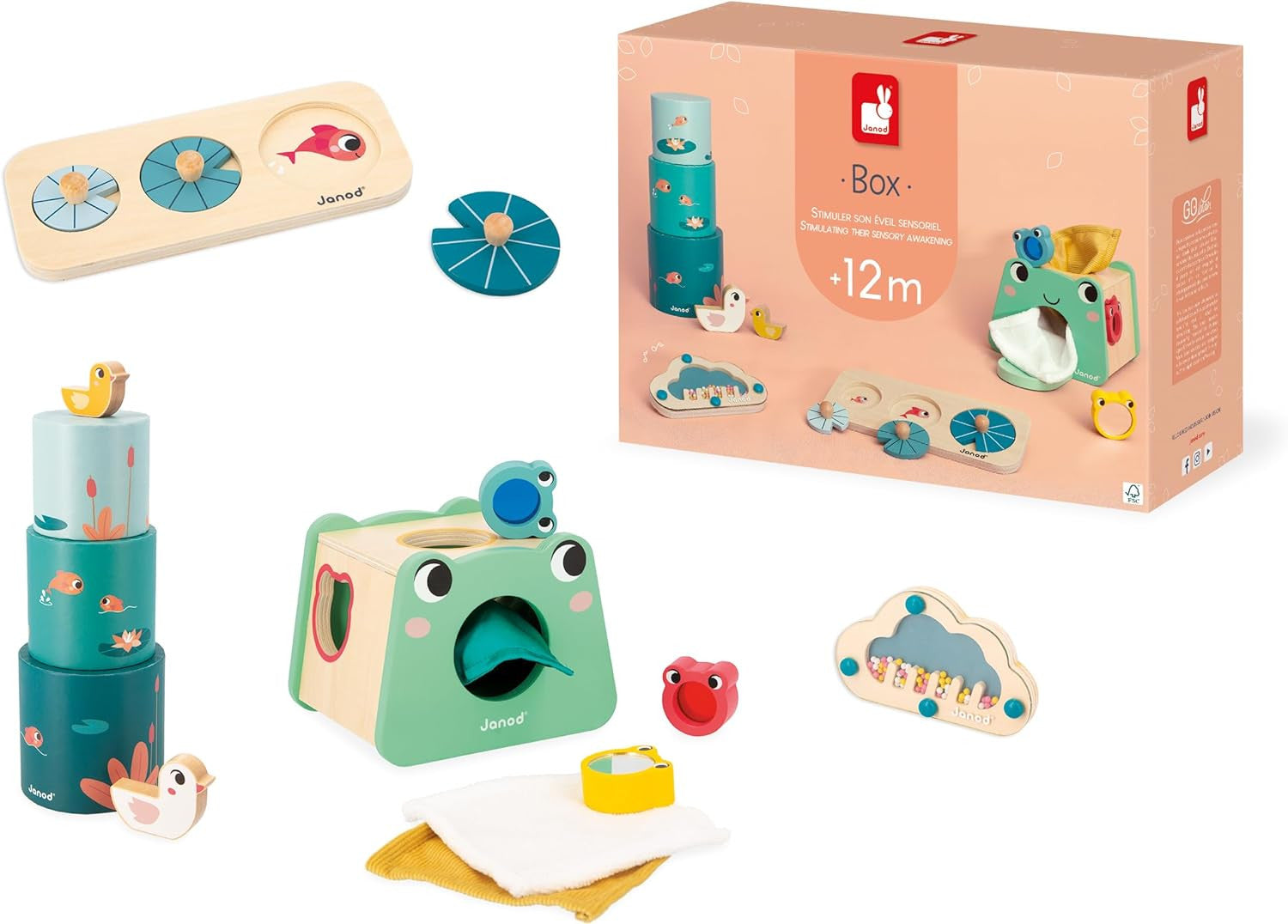 Juego Estimulo Sensorial +12meses - Caja con juegos de estimulo sensorial para niños +12 meses - Janod 04063