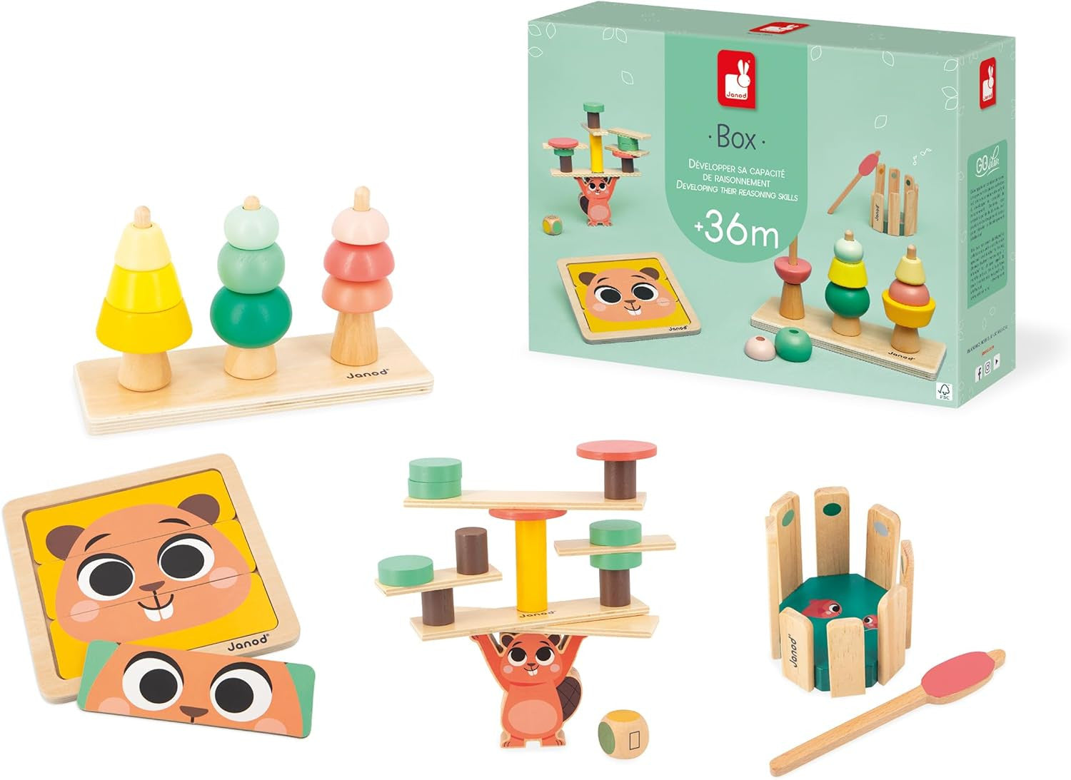 Caja con Juegos para desarrollar las Habilidades de Razonamiento niños + 36 meses - Janod 04066