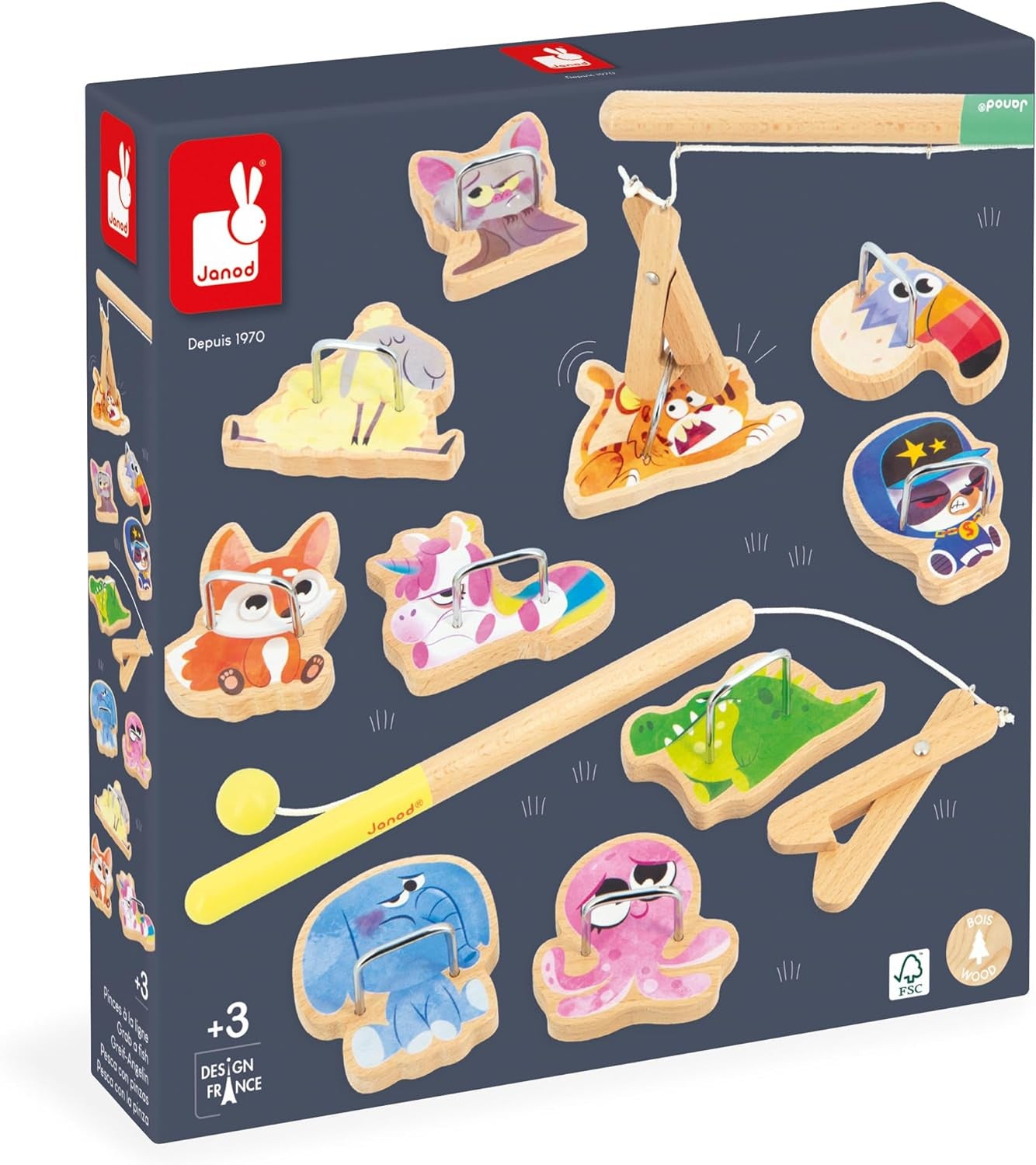 Juego de Habilidad Atrapa animales con pinzas - Alicates de Línea Applepop - Janod 03352