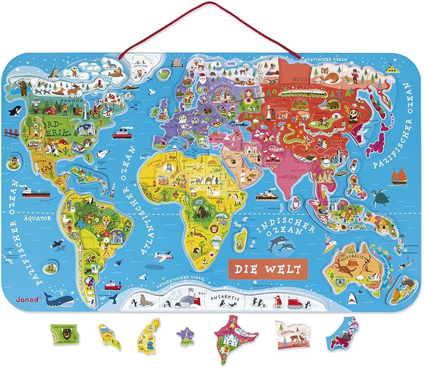 Puzle Magnético Atlas Mundial en Alemán 92 Piezas - Janod 05490
